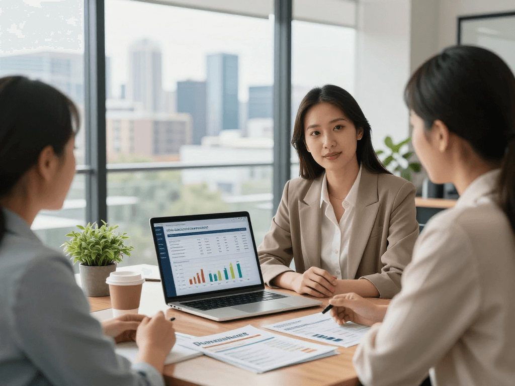 Understanding property management fees in Australia with a manager and owner discussing rental data.