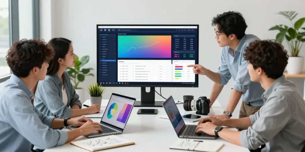 Team collaborating on instant indexing strategies in a modern office.