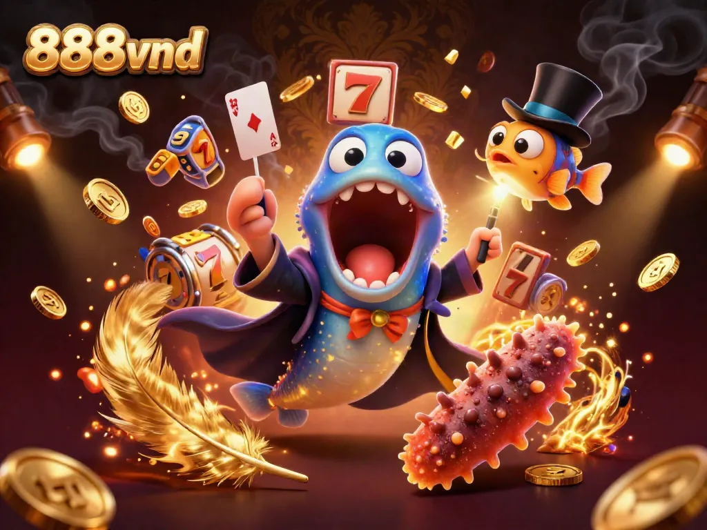 Engage in thrilling magic tricks with 888vnd's immersive 3D deep-sea casino illustration featuring enchanting characters.