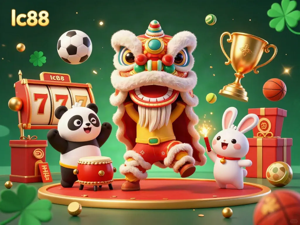 Experience the excitement of lc88 with vibrant casino characters dancing amid iconic gaming elements.