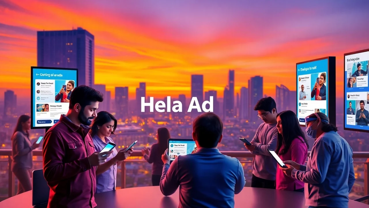 Engaging digital advertisement scene focusing on Hela Ad services in Sri Lanka.
