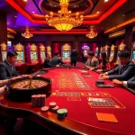 Experience thrilling gaming action at rr88com with poker chips and roulette wheels in a luxurious casino setting.