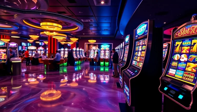 Players enjoying the thrilling Slot777 gaming experience at a luxurious casino.