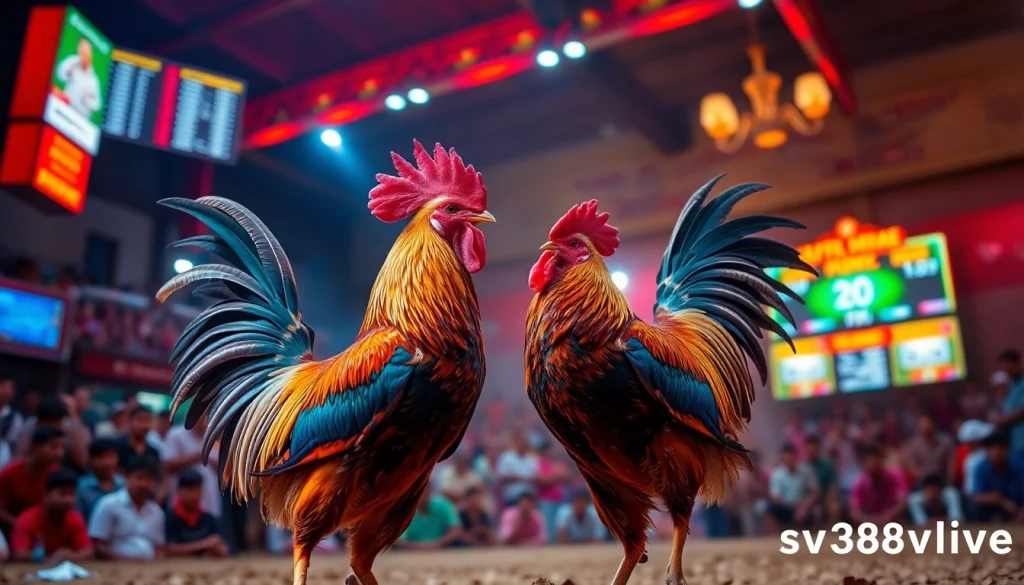 Engaging live cockfighting scene showcasing excitement at sv368win.live.