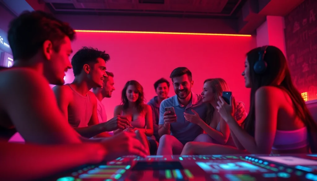 Immersive scene depicting diverse characters interacting in sex games ai-powered virtual environment.