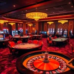 Players engage in exciting games at 88vv's luxurious casino with roulette and poker tables.
