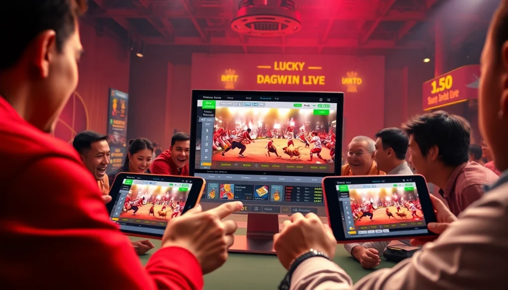 Engaged bettors using dagawin.live for live cockfighting and sports betting.