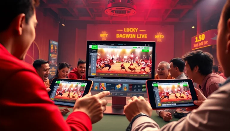 Engaged bettors using dagawin.live for live cockfighting and sports betting.