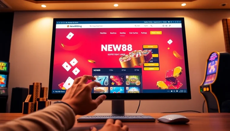 Experience the exciting online gambling platform, new88pm.com, with vibrant gaming visuals.