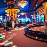 Experience the thrill of FLY88 with vibrant casino scenes featuring tables, cards, and excitement.