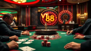 Action-packed VT 88 casino scene featuring poker players and a roulette wheel for gambling excitement.