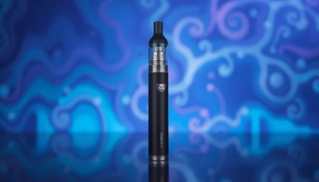 Buy dmt with an artistic design DMT vape pen against a psychedelic background.