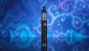 Buy dmt with an artistic design DMT vape pen against a psychedelic background.