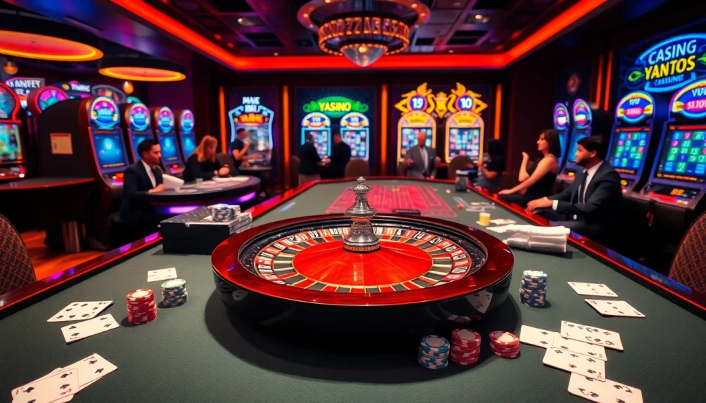 Experience luxury gaming at https://vz99e.com with vibrant casino scenes featuring roulette, poker, and slots.
