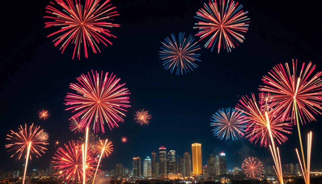 Exciting showcase of wholesale fireworks illuminating the night sky with vibrant colors.