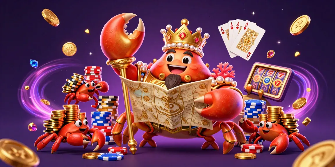 Experience top-notch betting action with 1gom as a massive golden crab emperor leads in a vibrant casino scene.