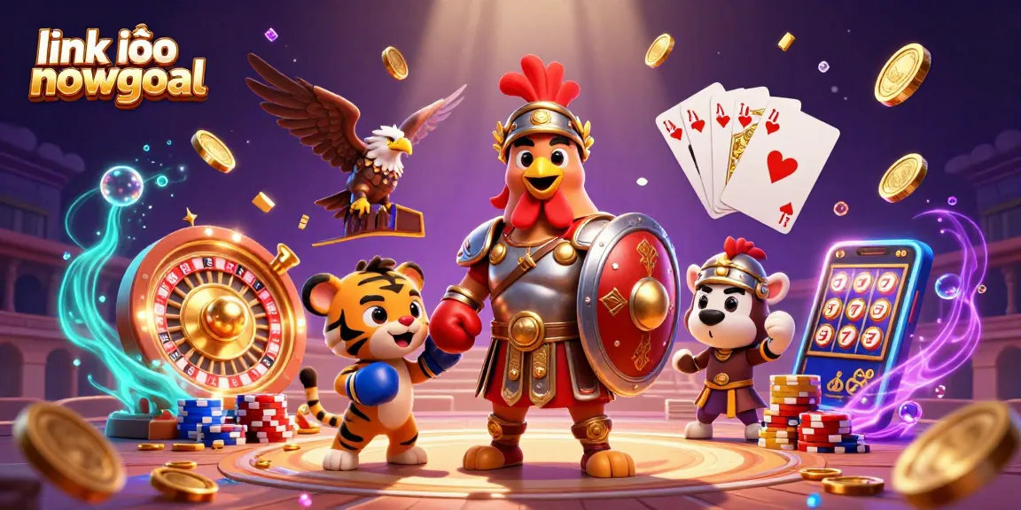 Experience link vào nowgoal with dynamic sports illustrations featuring vibrant 3D characters and casino elements