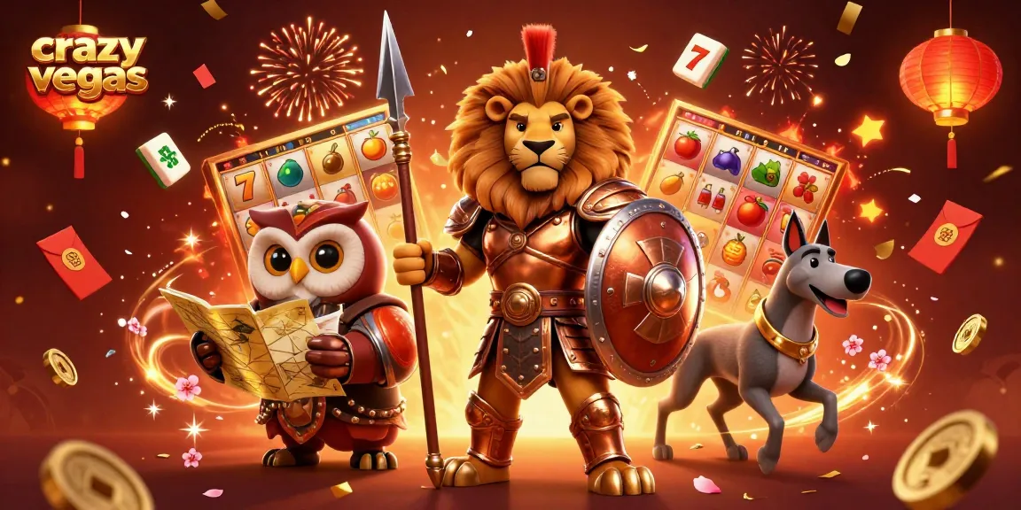 Experience the excitement at crazyvegas with a lively 3D casino scene featuring spinning slots and festive elements.