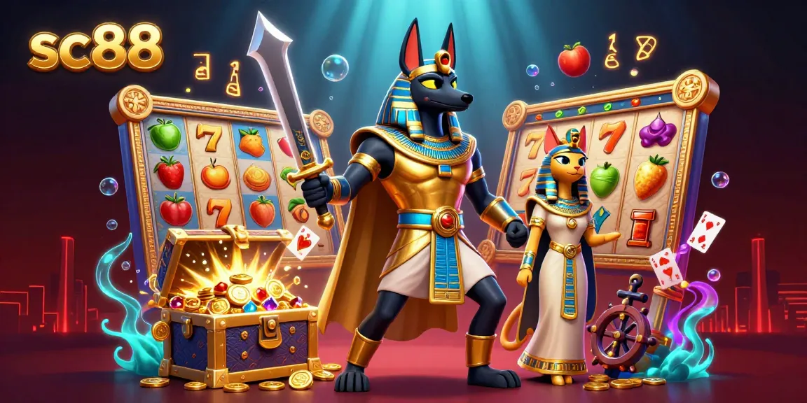 Engage with sc88 as Anubis and Bastet lead a vibrant slot game adventure.